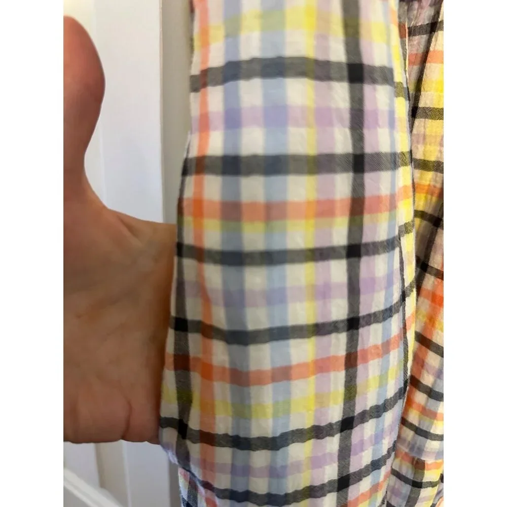 Loft Sleeveless Pastel Plaid Tiered Dress With Ruffle Neckline L‎